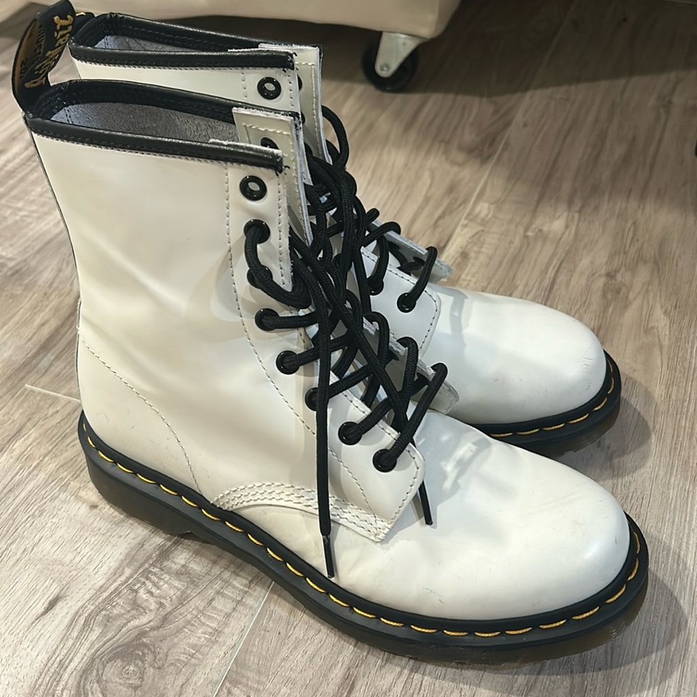 DR Martens white leather boots